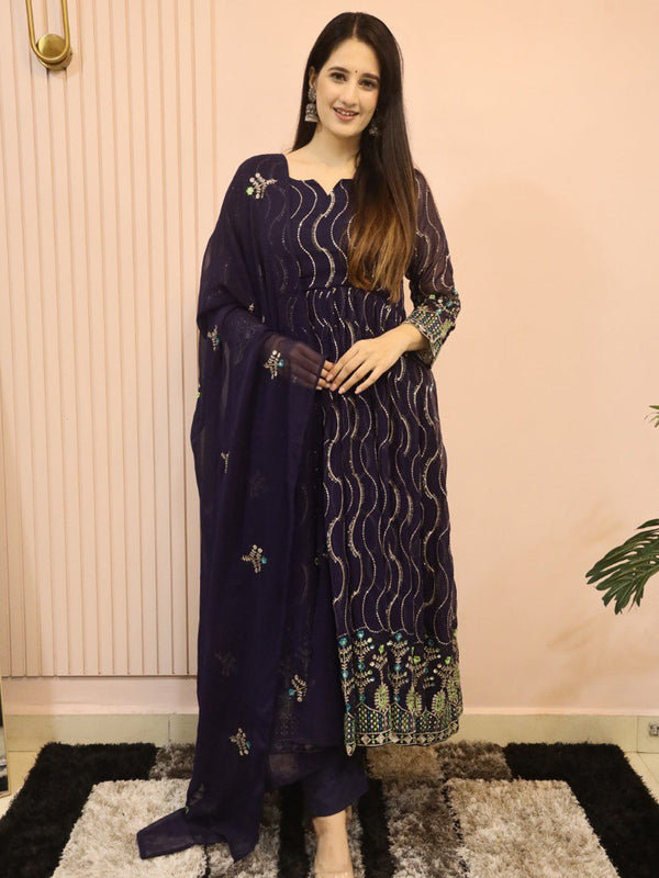 Purple Fox Georgette Anarkali Dress 191206